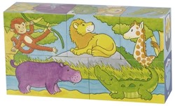Goki Holz-Würfelpuzzle Safari und Arktis - Lernspielzeug für Kinder