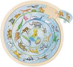 Goki Holzpuzzle Tiere - runde Puzzle 27 Teile Tiermotiv