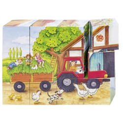 Goki Holz-Würfelpuzzle Bauernhof Jahreszeiten - Lernspielzeug 12 Stück