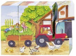 Goki Holz-Würfelpuzzle Bauernhof Jahreszeiten - Lernspielzeug 12 Stück