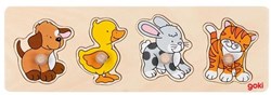 Goki Holztiere Puzzle Knöpfe Hund Ente Kaninchen Katze 4-teilig