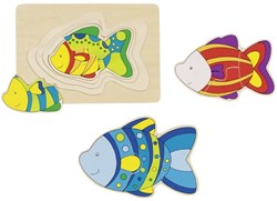 Goki Holzpuzzle Fisch 3-lagig Lernspielzeug bunt
