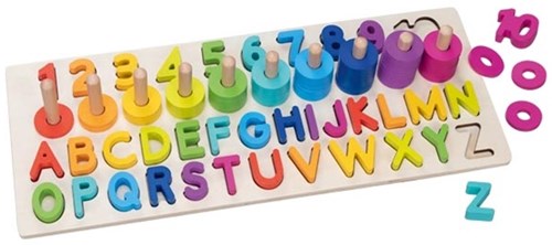 Goki Holzpuzzle Zahlen und Buchstaben - Lernspielzeug 91-teilig