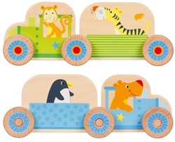 Goki Zug Bauset - bunter Holzspielzeugzug für Kinder