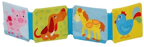 Goki Baby Stoffbuch Tiere mit Rassel und Quietscher - Baby Bilderbuch