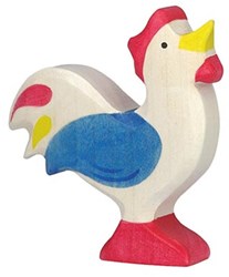 Holztiger Holz Hahn blau - Bauernhof Spielfigur FSC Holz