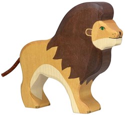 Holztiger Leeuw. 15 cm. 15 x 2,8 x 13 cm.