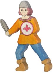 Holztiger Holzspielfigur Junge orangefarbenes Shirt fantasievolles Spielzeug