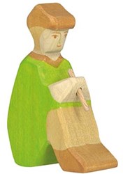Holztiger Holz Spielfigur Hirte mit Flöte Weihnachten grün