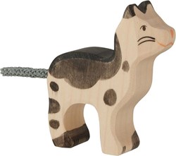 Holztiger Holz Katze schwarz-weiß klein Spielfigur