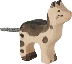 Holztiger Holz Katze schwarz-weiß klein Spielfigur
