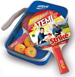 Atemi Tischtennis Set Strike 2 Schläger mit 3-Sterne Bällen im Etui
