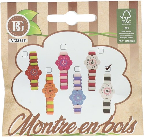 Holzfarbenes Uhr Spielzeug Accessoire für Kinder-2