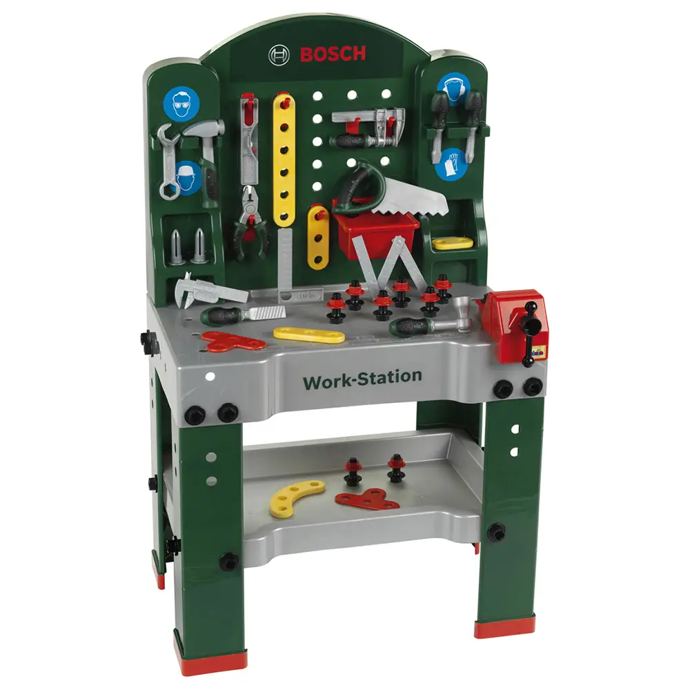 Klein Bosch Spielzeug Werkbank mit Zubehör - 44-teilig - Lernfunktion