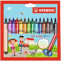 Gefederter Dreikant-Filzstift - STABILO Trio Scribbi - 14er Pack - mit 14 verschiedenen Farben