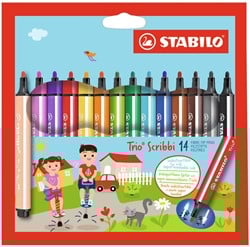 Gefederter Dreikant-Filzstift - STABILO Trio Scribbi - 14er Pack - mit 14 verschiedenen Farben