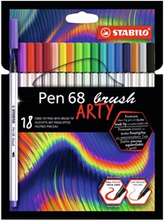 STABILO Pen 68 brush - Premium-Pinselfilzstift - ARTY-Etui mit 18 Farben