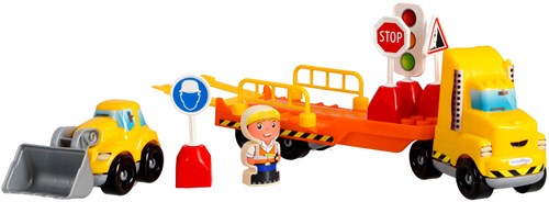 Abrick LKW Spielzeug mit Anhänger und Baustellen Zubehör-3
