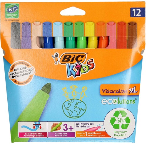 BIC Filzstifte Visacolor XL Ecolutions - 12 Stück - kinderfreundlich