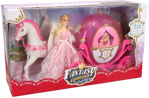 KiddyGo Prinzessin Pferdekutsche Spielzeug mit Licht und Puppe - magisches Abenteuer