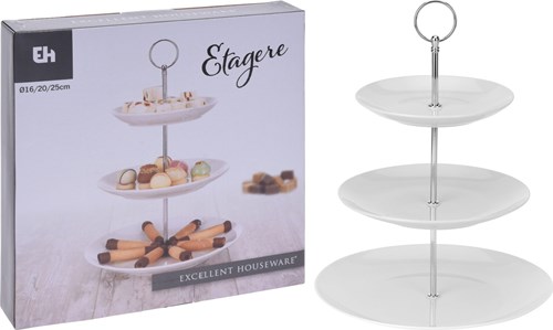 Koopman Etagere Porzellan 3-stöckig weiß Servierplatte Planet Happy DE