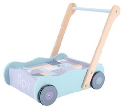 Jipy Holz-Bauwagen - Lauflernwagen mit Bausteinen blau für Kleinkinder