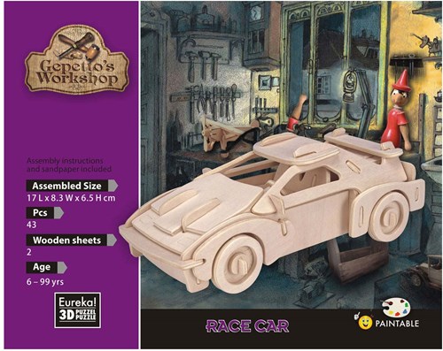 Eureka Holz-Bausatz Rennwagen - Gepetto's Workshop 3D Spielzeugauto