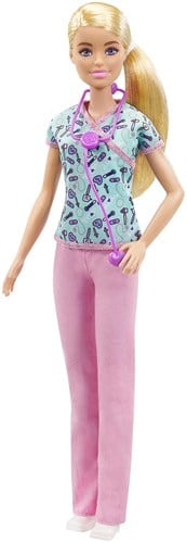 Barbie GTW39 - Krankenschwester-Puppe (ca. 30 cm) mit Oberteil mit Aufdruck und pinker Hose, weißen Schuhen und Stethoskop, tolles Spielzeug Geschenk für Kinder ab 3 Jahren