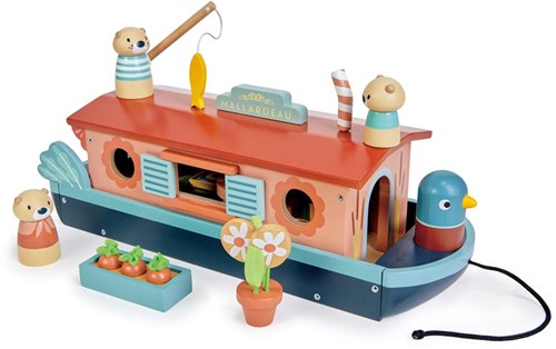 Tender Leaf Holz-Kanalboot Spielzeug mit Zubehör und Otterfamilie