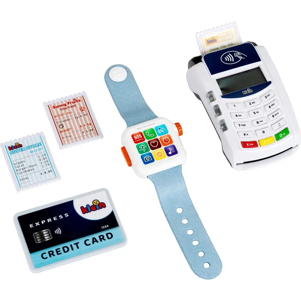 Klein Spielzeug Kassenautomat mit Smartwatch - interaktives Licht und Sound