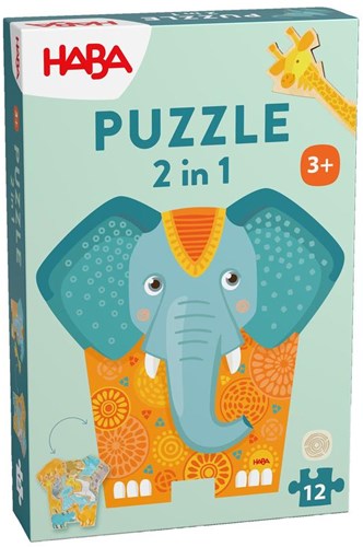 Haba Puzzle Tiere 2 in 1 - Elefant Karton 12 Teile