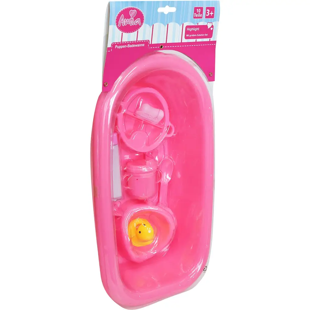 Amia Puppen Badset mit Zubehör - Puppenbadewanne Spielzeugset
