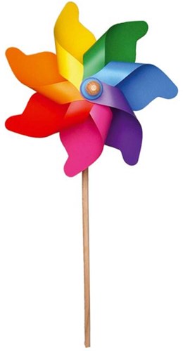 Windmühle aus Kunststoff: REGENBOGENWINDMÜHLE H76xdiam.32cm, mit Holzstab