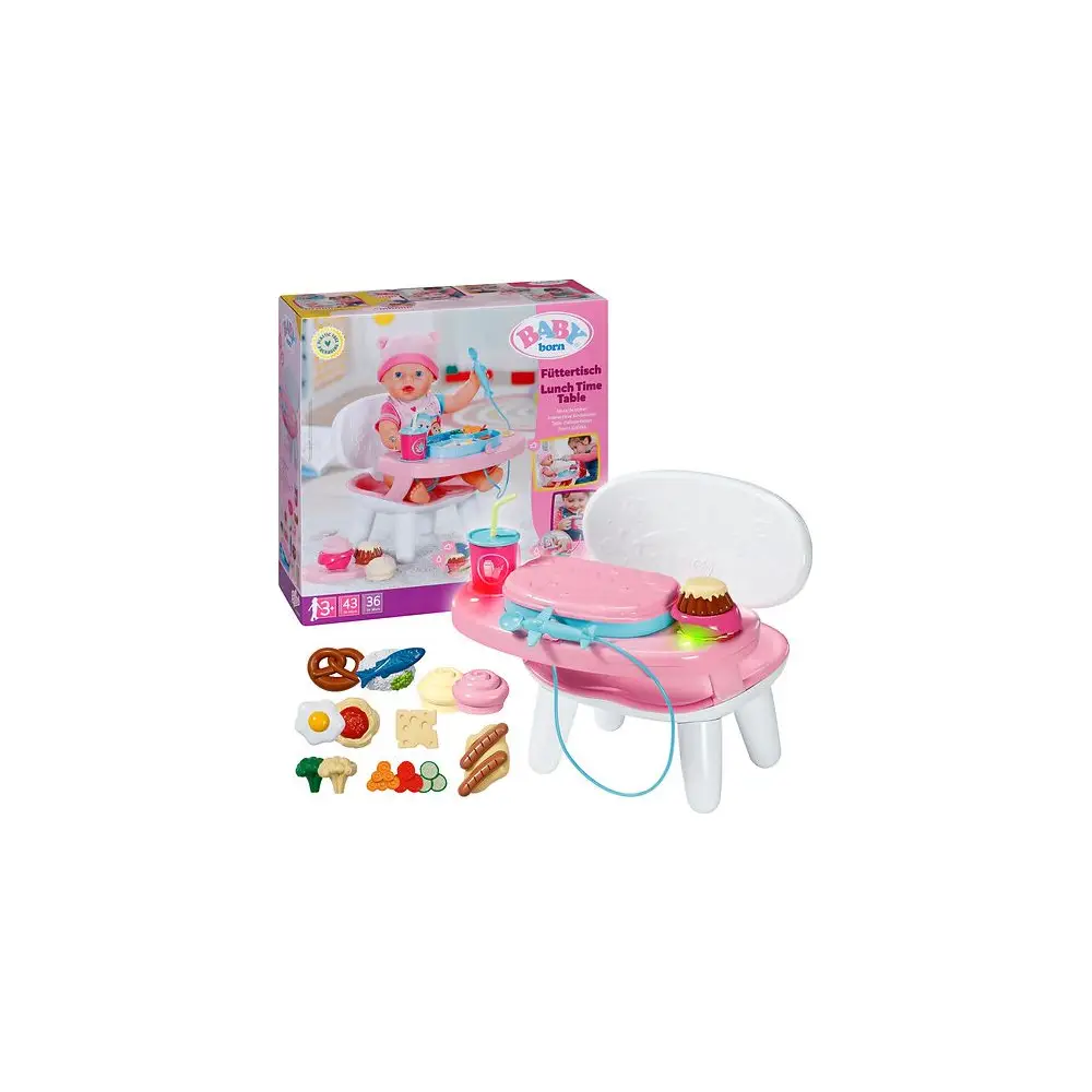 BABY born interaktiver Füttertisch Puppenstuhl mit Licht und Sound