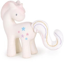 Kautschuk Babyrassel, Einhorn Zuckerwatte mit Knister-Schweif, Naturkautschuk, Rassel für Babys und Kleinkinder ab 0+ Monaten