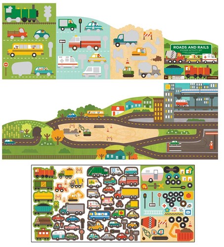 Petit Collage Stickerbuch Spielzeug - Wiederverwendbares Sticker Set Straßen und Schienen-2