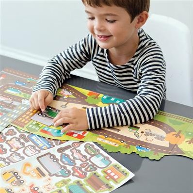 Petit Collage Stickerbuch Spielzeug - Wiederverwendbares Sticker Set Straßen und Schienen-3
