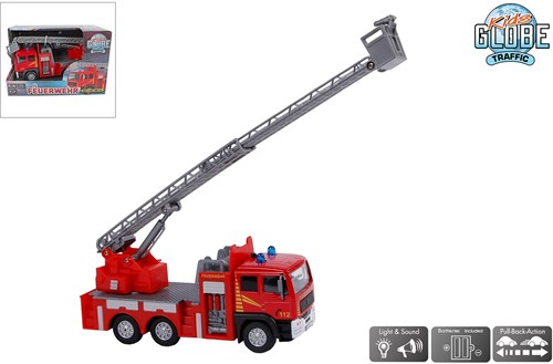 Kids GLOBE Feuerwehrleiterwagen Spielzeug Die Cast Licht Sound 16cm