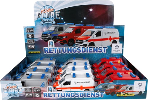 Kids GLOBE Spielzeugauto Volkswagen Transporter Einsatzfahrzeug Die-Cast Licht Ton 13,5cm-3