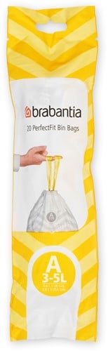 Brabantia Müllbeutel PerfectFit A 3L weiß - 20 Stück mit Zugband