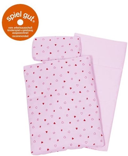Goki Puppenbettwäsche - rosa Bettdecke und Kissen für Puppen