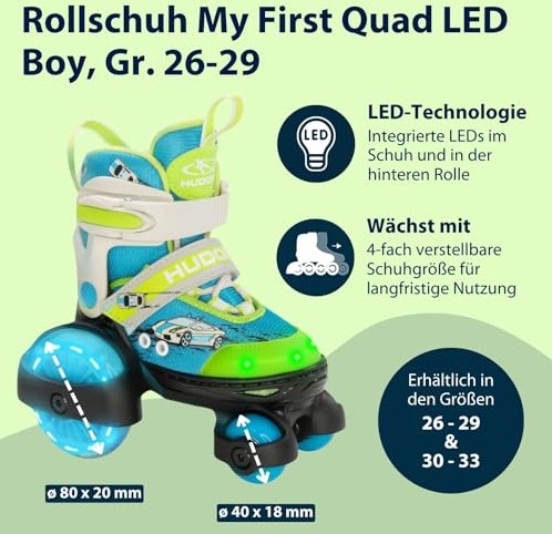 Hudora Rollschuhe LED verstellbar Größe 26-29 für Kinder Jungen Mädchen-2
