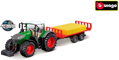 Bburago Traktor Spielzeug Fendt 1050 mit Ballenanhänger Reibung 10cm