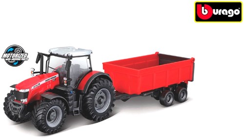 Bburago Traktor Massey Ferguson Spielzeug Kippanhänger Friktion rot schwarz 10 cm