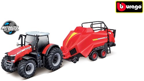 Bburago Traktor Massey Ferguson Spielzeug Friktion Ballenpresse 10 cm rot