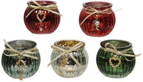 Decoris Glas Teelichthalter klassisch rot Weihnachtsdeko Luxus