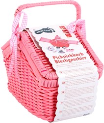 Small Foot Picknickkorb Spielzeug mit Geschirr - rosa Rattan - Fantasie