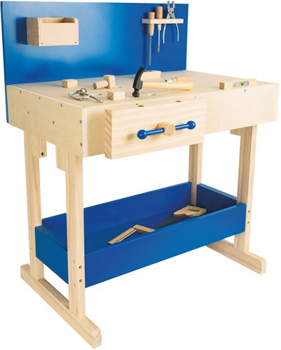 Small Foot - Holz Spielzeug Werkbank blau mit Zubehör für Kinder