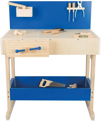 Small Foot - Holz Spielzeug Werkbank blau mit Zubehör für Kinder-2