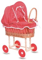 Egmont Toys Puppenwagen aus Rattan 44x28x58 cm, rot/weiß gepunktete Polsterung